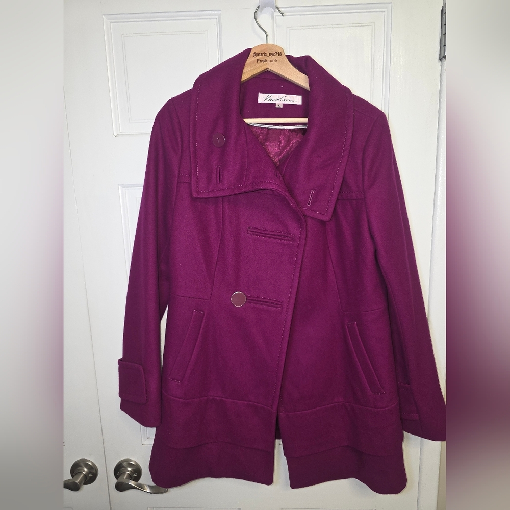 Kenneth Cole New York Wool Blend Stylish Winter Pea Coat- Size 10 Purple